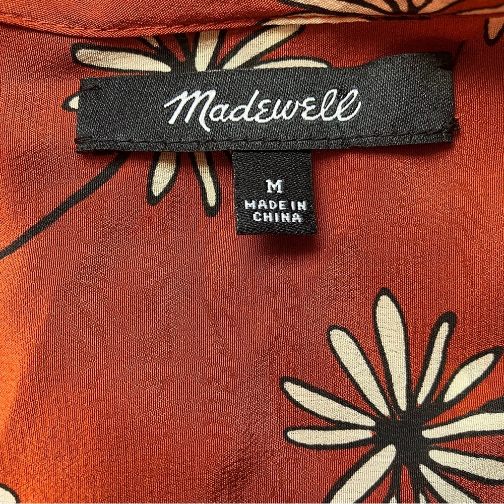 Madewell Red / Orange Floral 100% Silk Floral 3/4 Sleeve Blouse size Medium - Picture 10 of 10